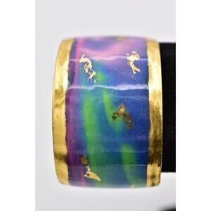 Evocateur Aurora Borealis Cuff Bracelet 22K Gold Leaf Chunky Signed RARE Bin6